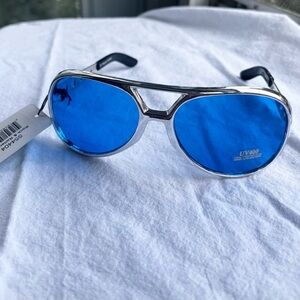 Dr. Peepers Rock & Roller Sunglasses Silver Frame Blue Lenses NWT